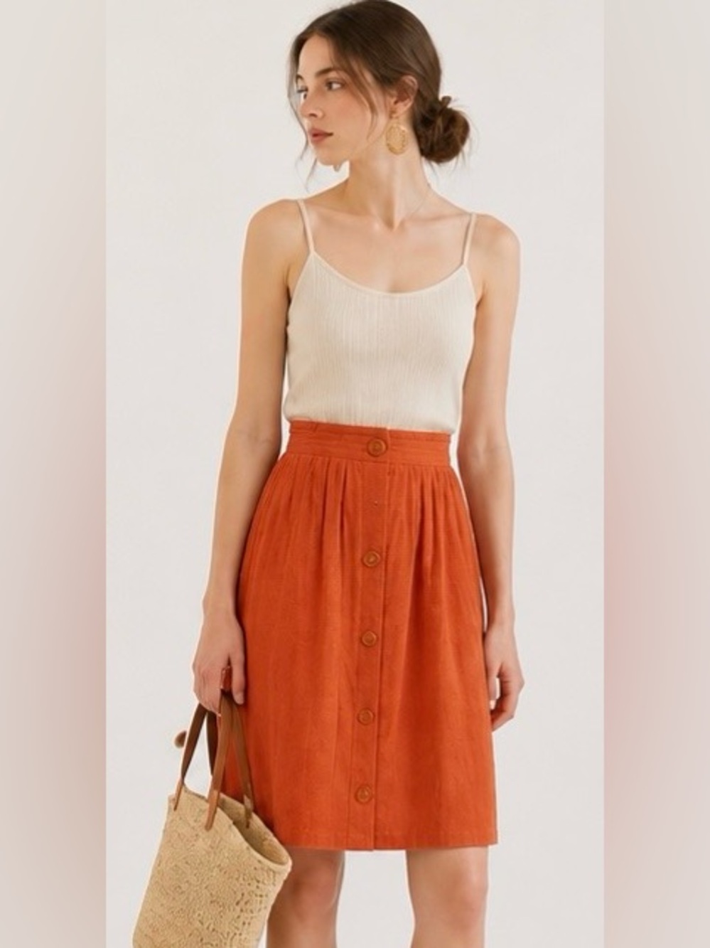 POSTMARK Skirt Anthropologie Boho Darlene Dobby Cotton Orange Pockets $88